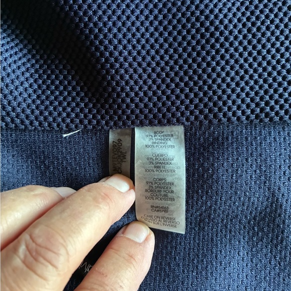 EUC Calvin Klein Navy Textured Blazer with Leather Trim - Picture 6 of 6